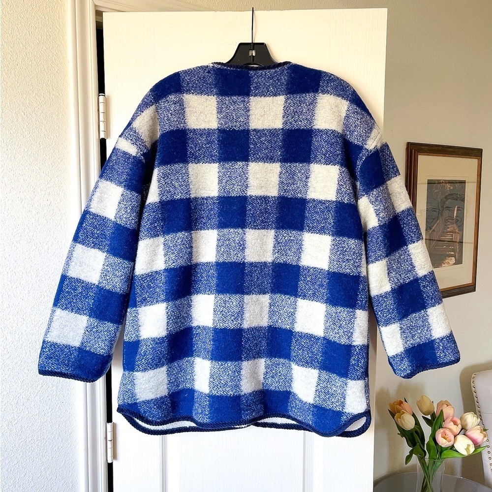 Sézane Farel Wool Check Reversible Jacket Blue Ecru 40 NWT - Picture 8 of 11